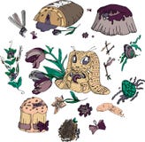 Lila tecknad filmpåskuppsättning vektor illustrationer Lila tecknad filmpåskuppsättning vektor illustrationer