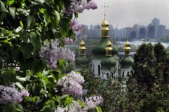 Lilac bush and church domes stock photography Lilac bush and church domes stock photography