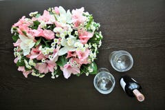 Lilies, glasses, wine royalty free stock images Lilies, glasses, wine royalty free stock images