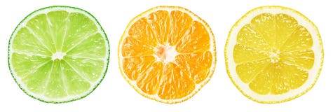 Lime, Orange, Lemon. Slices Of Citrus Fruits. Isolated Stock Image