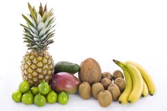 Limette et banane de kiwi de noix de coco d'avocat d'ananas de mangue Photographie stock libre de droits Limette et banane de kiwi de noix de coco d'avocat d'ananas de mangue Photographie stock libre de droits