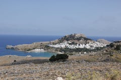 Lindos miasto na Rhodes wyspie w Grecja w lecie obrazy royalty free Lindos miasto na Rhodes wyspie w Grecja w lecie obrazy royalty free