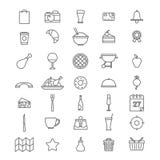 Line art style flat graphical set of web site mobile interface cafe restaurant fastfood pizzeria locator booking rating app icons Royalty Free Stock Photography Line art style flat graphical set of web site mobile interface cafe restaurant fastfood pizzeria locator booking rating app icons Royalty Free Stock Photography