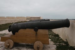 Old cannons in line over a wood platform royalty free stock photography Old cannons in line over a wood platform royalty free stock photography