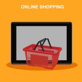 On-line ψωνίζοντας, ταμπλέτα με το καλάθι, διανυσματική απεικόνιση διανυσματική απεικόνιση On-line ψωνίζοντας, ταμπλέτα με το καλάθι, διανυσματική απεικόνιση διανυσματική απεικόνιση