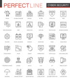 Linea sottile icone di sicurezza cyber di web messe Progettazione delle icone del colpo del profilo di sicurezza della rete illustrazione vettoriale Linea sottile icone di sicurezza cyber di web messe Progettazione delle icone del colpo del profilo di sicurezza della rete illustrazione vettoriale