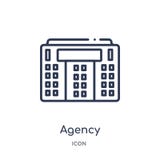 Lineair agentschappictogram van de inzameling van het Gebouwenoverzicht Het dunne die pictogram van het lijnagentschap op witte a stock illustratie Lineair agentschappictogram van de inzameling van het Gebouwenoverzicht Het dunne die pictogram van het lijnagentschap op witte a stock illustratie