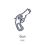 Lineair kanonpictogram van Leger en de inzameling van het oorlogsoverzicht De dunne vector van het lijnkanon die op witte achterg royalty-vrije illustratie Lineair kanonpictogram van Leger en de inzameling van het oorlogsoverzicht De dunne vector van het lijnkanon die op witte achterg royalty-vrije illustratie