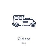 Lineair oud autopictogram van de inzameling van het Luxeoverzicht Het dunne pictogram van de lijn oude die auto op witte achtergr stock illustratie Lineair oud autopictogram van de inzameling van het Luxeoverzicht Het dunne pictogram van de lijn oude die auto op witte achtergr stock illustratie