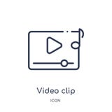 Lineair videoclippictogram van de inzameling van het Bioskoopoverzicht De dunne die vector van de lijnvideoclip op witte achtergr vector illustratie Lineair videoclippictogram van de inzameling van het Bioskoopoverzicht De dunne die vector van de lijnvideoclip op witte achtergr vector illustratie