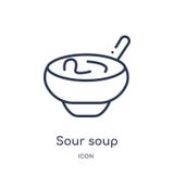 Lineair zuur soeppictogram van Voedsel en restaurantoverzichtsinzameling Het dunne pictogram van de lijn zure soep dat op witte a stock illustratie Lineair zuur soeppictogram van Voedsel en restaurantoverzichtsinzameling Het dunne pictogram van de lijn zure soep dat op witte a stock illustratie