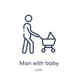Lineaire mens met het pictogram van de babywandelwagen van de inzameling van het Gedragsoverzicht Dunne lijnmens met de vector va stock illustratie Lineaire mens met het pictogram van de babywandelwagen van de inzameling van het Gedragsoverzicht Dunne lijnmens met de vector va stock illustratie