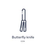 Linear butterfly knife icon from Law and justice outline collection. Thin line butterfly knife icon isolated on white background. royalty free illustration Linear butterfly knife icon from Law and justice outline collection. Thin line butterfly knife icon isolated on white background. royalty free illustration