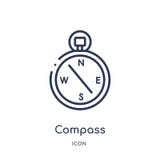 Linear compass pointing south east icon from General outline collection. Thin line compass pointing south east icon isolated on royalty free illustration Linear compass pointing south east icon from General outline collection. Thin line compass pointing south east icon isolated on royalty free illustration