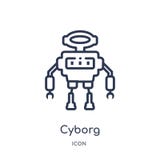 Linear cyborg icon from Artificial intellegence and future technology outline collection. Thin line cyborg vector isolated on vector illustration Linear cyborg icon from Artificial intellegence and future technology outline collection. Thin line cyborg vector isolated on vector illustration