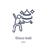 Linear disco ball icon from Free time outline collection. Thin line disco ball vector isolated on white background. disco ball royalty free illustration Linear disco ball icon from Free time outline collection. Thin line disco ball vector isolated on white background. disco ball royalty free illustration
