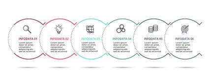 Linear infographic design vector and marketing icons for diagram, graph, presentation and chart. Concept with 6 options vector illustration Linear infographic design vector and marketing icons for diagram, graph, presentation and chart. Concept with 6 options vector illustration