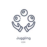 Linear juggling icon from Circus outline collection. Thin line juggling vector isolated on white background. juggling trendy royalty free illustration Linear juggling icon from Circus outline collection. Thin line juggling vector isolated on white background. juggling trendy royalty free illustration