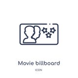 Linear movie billboard icon from Cinema outline collection. Thin line movie billboard vector isolated on white background. movie stock illustration Linear movie billboard icon from Cinema outline collection. Thin line movie billboard vector isolated on white background. movie stock illustration