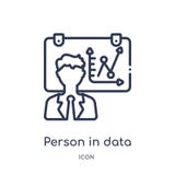 Linear person in data analytics presentation with a graphic on a screen icon from Business outline collection. Thin line person in vector illustration Linear person in data analytics presentation with a graphic on a screen icon from Business outline collection. Thin line person in vector illustration