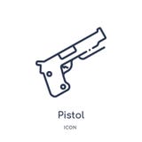 Linear pistol icon from Army and war outline collection. Thin line pistol vector isolated on white background. pistol trendy vector illustration Linear pistol icon from Army and war outline collection. Thin line pistol vector isolated on white background. pistol trendy vector illustration