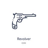Linear revolver icon from Army outline collection. Thin line revolver vector isolated on white background. revolver trendy vector illustration Linear revolver icon from Army outline collection. Thin line revolver vector isolated on white background. revolver trendy vector illustration
