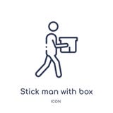 Linear stick man with box icon from Behavior outline collection. Thin line stick man with box vector isolated on white background vector illustration Linear stick man with box icon from Behavior outline collection. Thin line stick man with box vector isolated on white background vector illustration