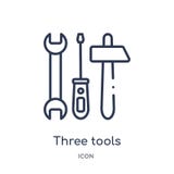 Linear three tools icon from Construction outline collection. Thin line three tools vector isolated on white background. three stock illustration Linear three tools icon from Construction outline collection. Thin line three tools vector isolated on white background. three stock illustration