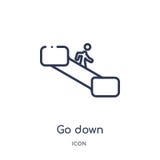 Linear va abajo el icono de la colección del esquema del alojamiento La línea fina va abajo icono aislado en el fondo blanco vaya stock de ilustración Linear va abajo el icono de la colección del esquema del alojamiento La línea fina va abajo icono aislado en el fondo blanco vaya stock de ilustración