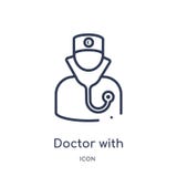 Linearer Doktor mit Stethoskopikone von der medizinischen Entwurfssammlung Dünne Linie Doktor mit der Stethoskopikone lokalisiert stock abbildung Linearer Doktor mit Stethoskopikone von der medizinischen Entwurfssammlung Dünne Linie Doktor mit der Stethoskopikone lokalisiert stock abbildung