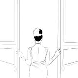 Linee di vettore Tipo che tiene un regalo per le sue linee di girlfriendVector La ragazza splendida apre la porta royalty illustrazione gratis Linee di vettore Tipo che tiene un regalo per le sue linee di girlfriendVector La ragazza splendida apre la porta royalty illustrazione gratis