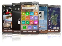 Lineup Of 3D Rendered Smartphones Stock Photos