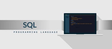 Linguagem de programação do SQL com código do roteiro na tela do portátil, ilustração do código de linguagem de programação ilustração stock Linguagem de programação do SQL com código do roteiro na tela do portátil, ilustração do código de linguagem de programação ilustração stock