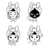 Linha bonito preto da menina da cara limpa da ilustração ilustração royalty free Linha bonito preto da menina da cara limpa da ilustração ilustração royalty free