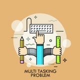Linha fina conceito do problema a multitarefas ilustração stock Linha fina conceito do problema a multitarefas ilustração stock