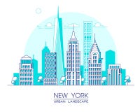 Linha ilustração de New York City do vetor Construções e arranha-céus famosos cityscape ilustração stock Linha ilustração de New York City do vetor Construções e arranha-céus famosos cityscape ilustração stock