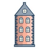 Linje stadshus, främre sikt för vektortecknad filmlägenhet vektor illustrationer Linje stadshus, främre sikt för vektortecknad filmlägenhet vektor illustrationer