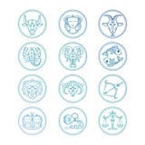 Linje uppsättning för vektor för symbolszodiaktecken Färgrika horoskopemblem royaltyfri illustrationer Linje uppsättning för vektor för symbolszodiaktecken Färgrika horoskopemblem royaltyfri illustrationer