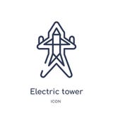 Linjär elektrisk tornsymbol från samling för konstruktionshjälpmedelöversikt Tunn linje elektrisk tornvektor som isoleras på vit royaltyfri illustrationer Linjär elektrisk tornsymbol från samling för konstruktionshjälpmedelöversikt Tunn linje elektrisk tornvektor som isoleras på vit royaltyfri illustrationer