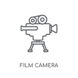 Linjär symbol för filmkamera Modernt begrepp för logo för översiktsfilmkamera vektor illustrationer Linjär symbol för filmkamera Modernt begrepp för logo för översiktsfilmkamera vektor illustrationer