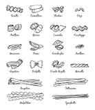 Linjära bilder av klassisk italiensk mat Olika typer av pasta vektor illustrationer Linjära bilder av klassisk italiensk mat Olika typer av pasta vektor illustrationer