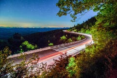 Linn Cove Viaduct In Blue Ridge Mountains At Night Stock Images