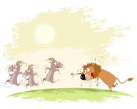 Lion Catches Goats Royalty Free Stock Photo