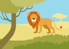 Free Lion Habitat Flat Design Cartoon Vector Wild Animals Stock Image - 45880261