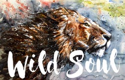 Lion Wild Soul watercolor colorful painting, big bird predator, design of t-shirt, king of mountains, free fly vector illustration Lion Wild Soul watercolor colorful painting, big bird predator, design of t-shirt, king of mountains, free fly vector illustration