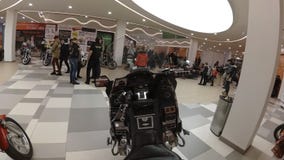 Lipetsk, Russische Föderation - 13. Januar 2018: Ausstellung von Motorrädern, Zeitspannevideokamera angebracht am Motorrad stock footage Lipetsk, Russische Föderation - 13. Januar 2018: Ausstellung von Motorrädern, Zeitspannevideokamera angebracht am Motorrad stock footage