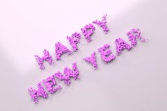 Liquid violet Happy New Year words with drops on white background. New year sign. 3D rendering illustration stock illustration Liquid violet Happy New Year words with drops on white background. New year sign. 3D rendering illustration stock illustration