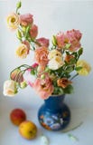 Lisianthus et pêches criméennes photos libres de droits Lisianthus et pêches criméennes photos libres de droits