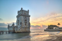 Lissabon, Portugal, Europa - Ansicht des Belem-Turms bei Sonnenuntergang Stockfotos Lissabon, Portugal, Europa - Ansicht des Belem-Turms bei Sonnenuntergang Stockfotos