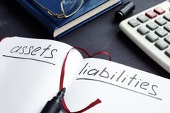 List of assets vs liabilities in the note. stock image List of assets vs liabilities in the note. stock image